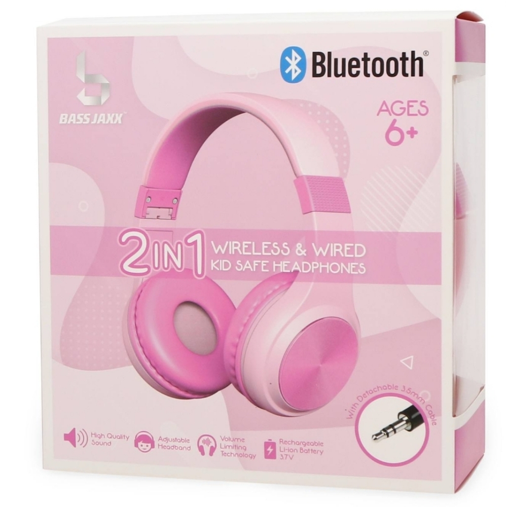 Pink 2-in-1 Wireless & Wired Kid Safe Headphones